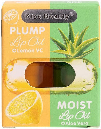Kiss Beauty, Комплект гланц за устни с лимон и алое вера 2, овлажняващ и обем