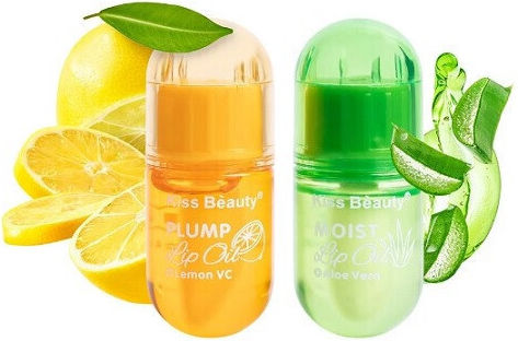 Kiss Beauty, Комплект гланц за устни с лимон и алое вера 2, овлажняващ и обем