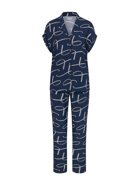 Triumph Winter Women's Pyjama Set Navy Blue Boyfriend