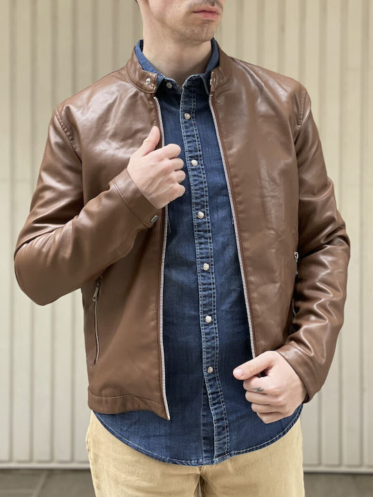 Bread And Buttons Ανδρικό Ταμπά Jacket Από Δερματίνη Με Μάο Γιακά G12317t