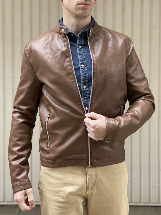 Bread And Buttons Ανδρικό Ταμπά Jacket Από Δερματίνη Με Μάο Γιακά G12317t