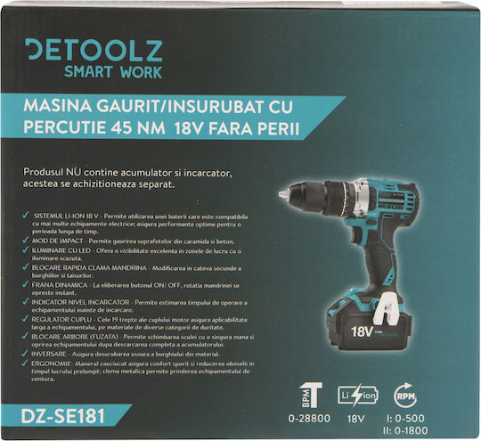 Detoolz Schlagbohrmaschinen Bohrschrauber Batterie Solo 18V