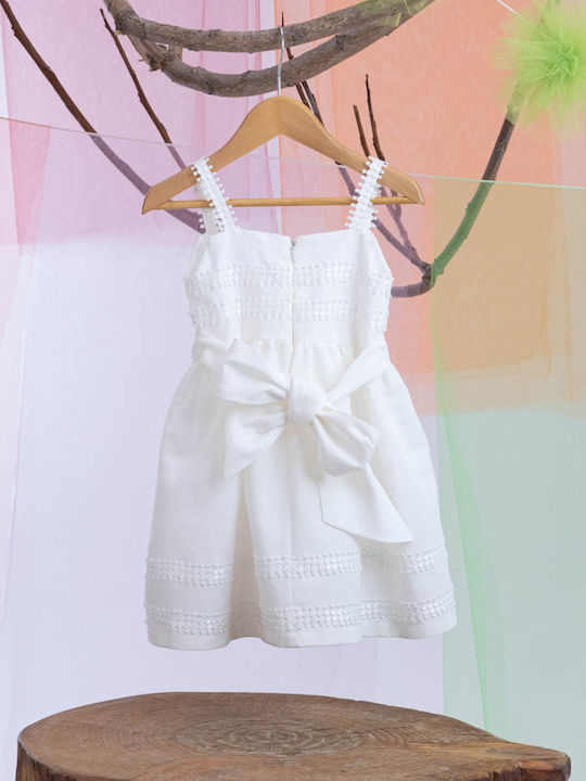Bambolino Dafni Set De Haine De Botez Pentru Fete Ecru Cu Rochie 2 Bucăți