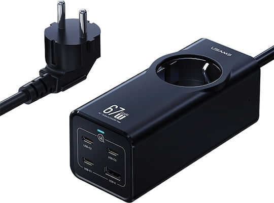 Usams Power Strip with 1 USB-A, 3 USB-C and Cable 1.5m