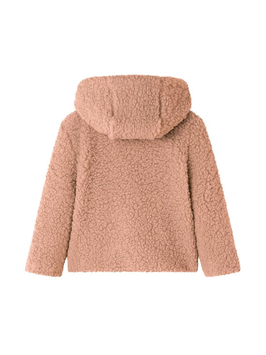 vidaXL Kids Fur Coat Short with Hood Open Cognac