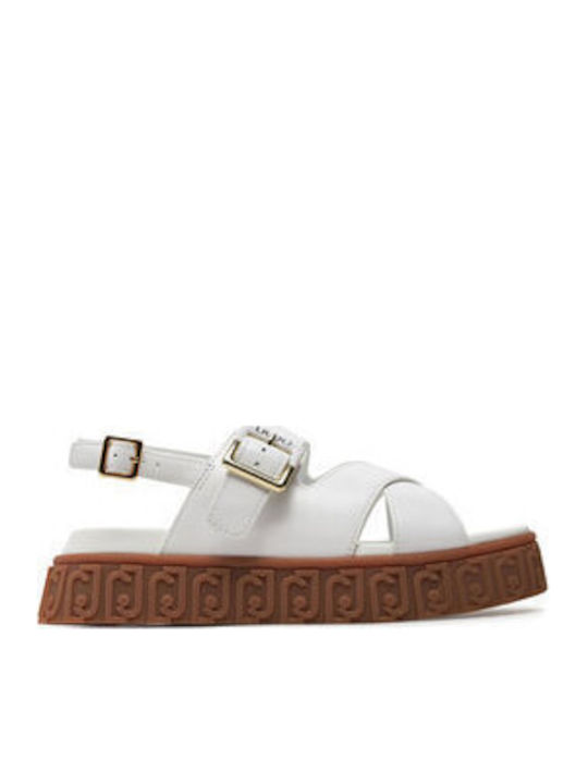 Leather Women's Flat Sandals in White Color