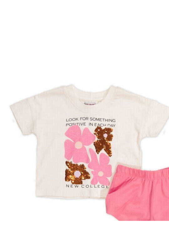 New College Kinder Set mit Shorts Sommer 2Stück White-pink