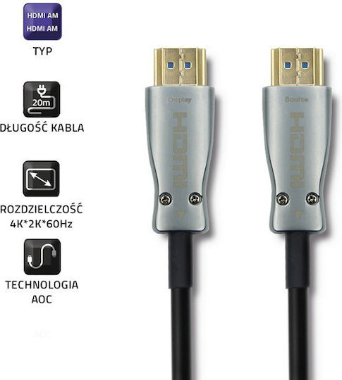 Qoltec HDMI 2.0 Премиум Високоскоростен 4K 60Hz HDR HDMI Кабел HDMI Мъжки - HDMI Мъжки 20м Сив