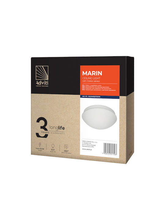 Adviti Ceiling Mount Light 27.5cm White with Socket E27