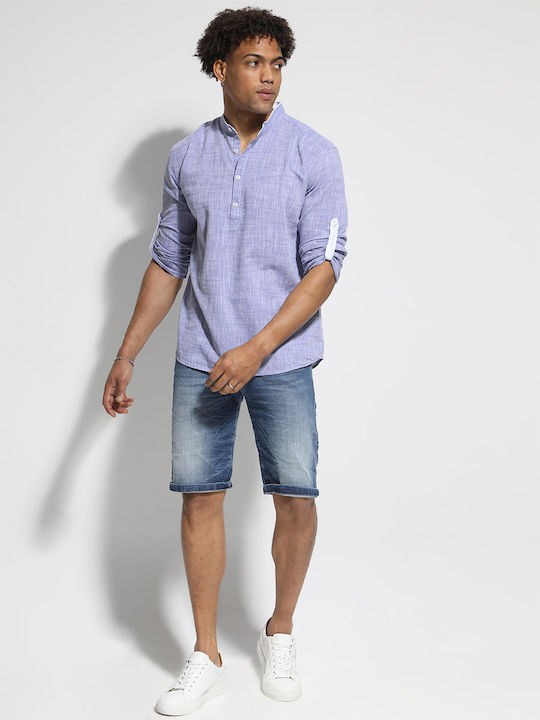 Linen Shirt with Mao Collar Dumbai 33-6113 Indigo - Indigo