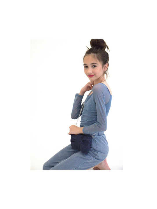 Yuko B: Umhängetasche Moon Design Bow-Blaue Umhängetasche mit Goldstaub