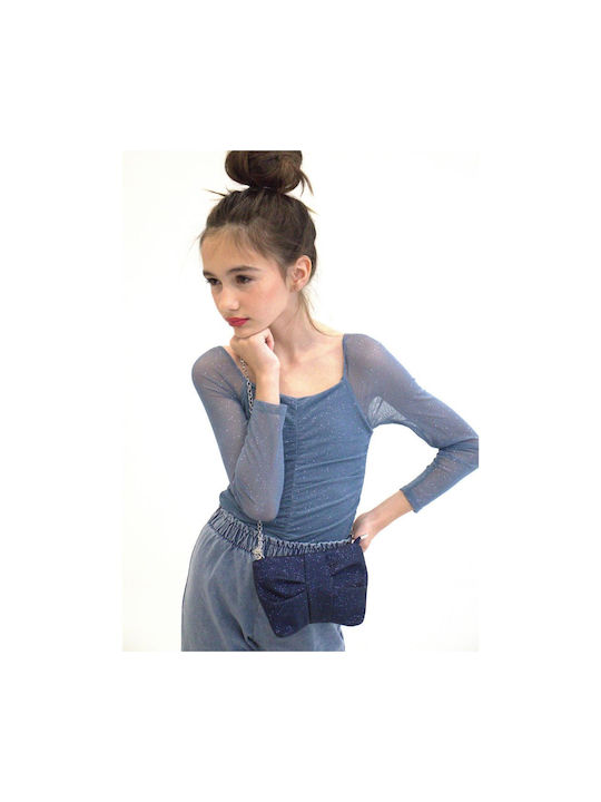Yuko B: Umhängetasche Moon Design Bow-Blaue Umhängetasche mit Goldstaub