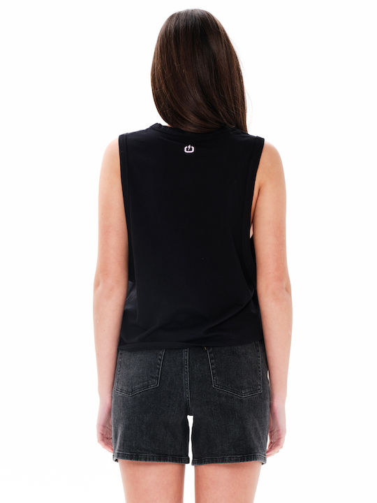 Peace Sunshine All The Time Damen Crop Top Baumwolle Ärmellos Schwarz