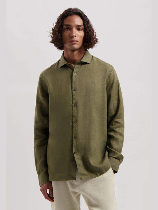 Dstrezzed Men's Shirt Long Sleeve Linen Camo Army Green