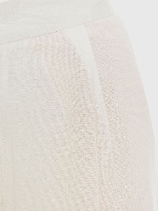 Weite Leinenmischung-Hose mit Einzelner Falte