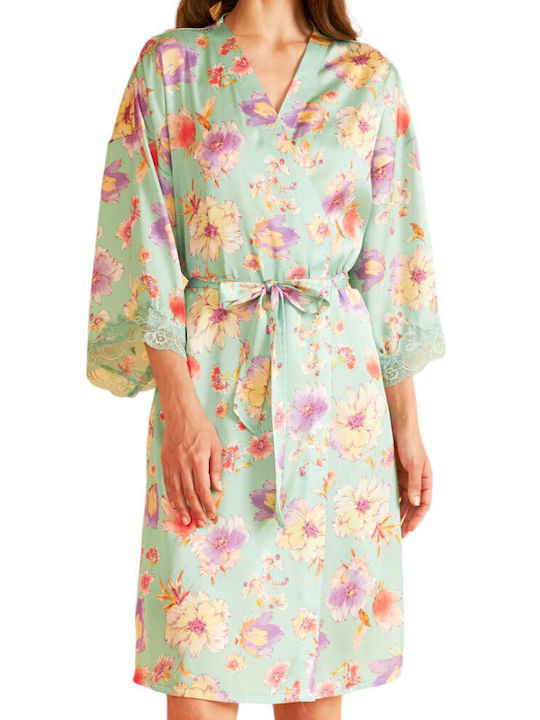 Harmony Summer Women's Satin Robe Mint