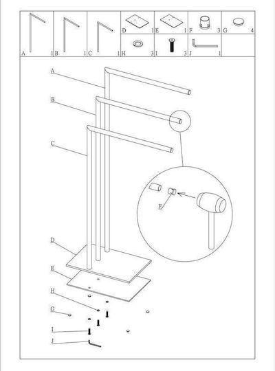 Sealskin Triple Floor Standing Bathroom Freestanding Towel Rack ​49x90cm Black