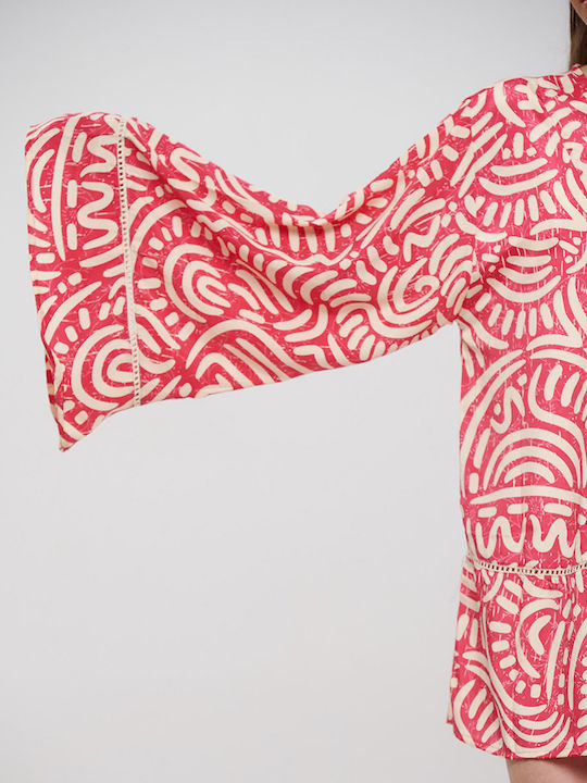 Ble Kimono scurt roz îndrăzneț cu desene sau modele de culoare roz (100% crep)cm 5-41-348-0861