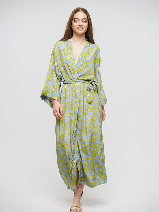 Kimono Ble Kimono lung verde/albastru cu detalii aurii Mărime unică(100% crep)cm 5-41-348-0837