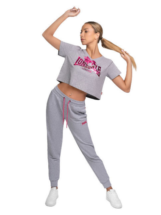 Lonsdale Γυναικείο Oversized Crop T-shirt με V Λαιμόκοψη Ροζ