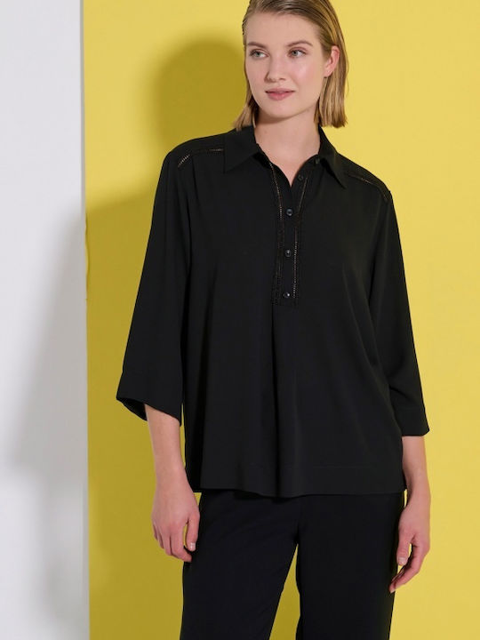 Matis Fashion Women's Crop Top with 3/4 Sleeve Black