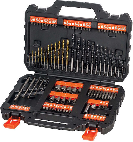 Black & Decker Set of 109 in Casetina Drills Titanium with Cylindrical Shank for Metal, Wood and Masonry