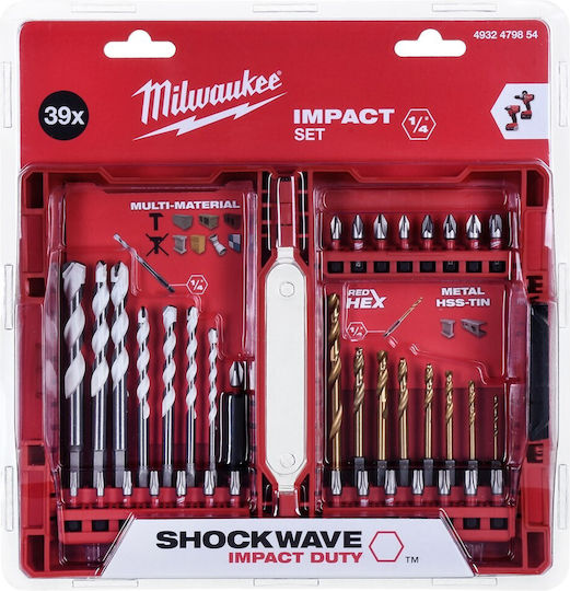 Milwaukee Impact Set of 39 Drills Carbide Titanium with Hexagonal Shank for Metal, Masonry and Wood