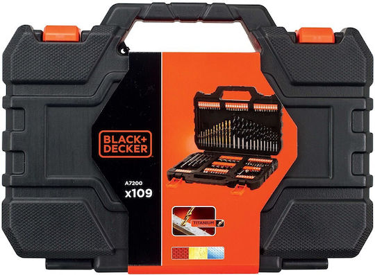 Black & Decker Set of 109 in Casetina Drills Titanium with Cylindrical Shank for Metal, Wood and Masonry