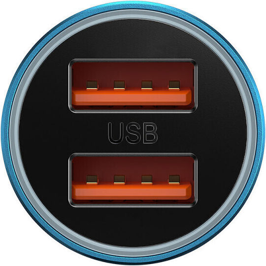 Baseus Golden Contactor Car Charger 60W 8A Fast Charging with Ports: 2xUSB Gray Color
