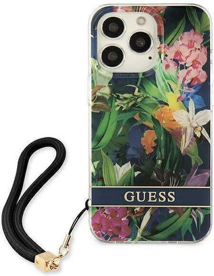 Guess Flower Strap Back Cover Plastic / Silicon cu Curea Albastru deschis (iPhone 13 Pro)