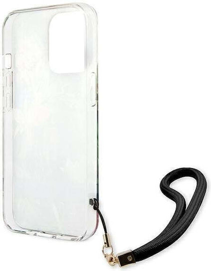 Guess Flower Strap Back Cover Plastic / Silicon cu Curea Albastru deschis (iPhone 13 Pro)