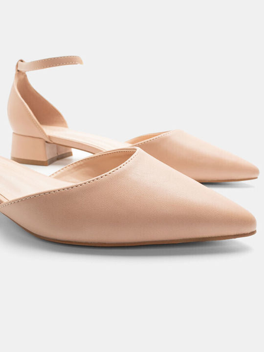 Luigi Synthetic Leather Pointed Toe Pink Low Heels with Strap