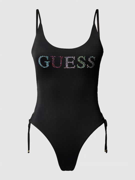 Γυναικειο Μαγιο Ολοσωμο Guess One Piece Logo Strass E4gj10mc040 Jblk Μαυρο