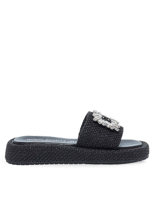 Maison Minrelle Women's Flat Sandals Flatforms in Black Color