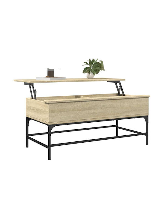 Rectangular Central Wooden Coffee Table with Lifting Mechanism Brown W100xD50xH45cm