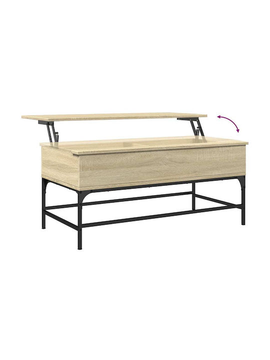 Rectangular Central Wooden Coffee Table with Lifting Mechanism Brown W100xD50xH45cm
