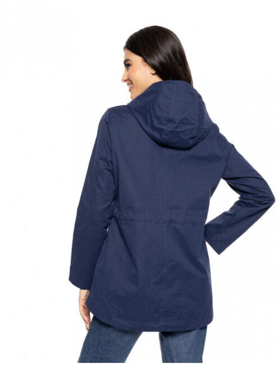 Splendid Women's Short Lifestyle Jacket for Winter with Hood Navy Blue
