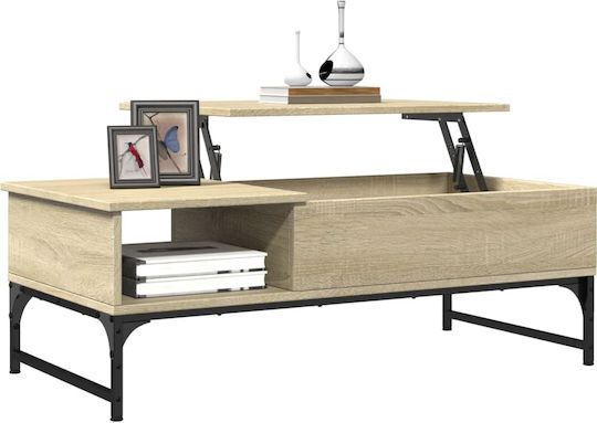 Rectangular Central Wooden Coffee Table with Lifting Mechanism Oak M100xW50xH35cm