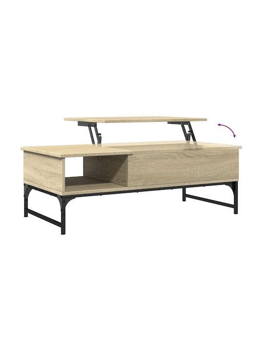 Rectangular Central Wooden Coffee Table with Lifting Mechanism Oak M100xW50xH35cm