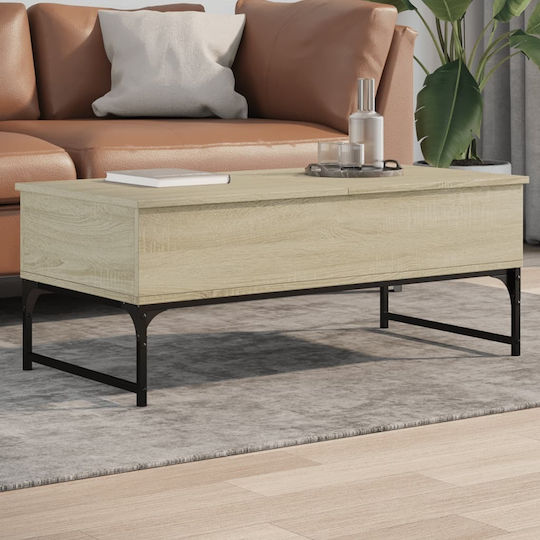 Rectangular Central Wooden Coffee Table with Lifting Mechanism Brown W100xD50xH40cm