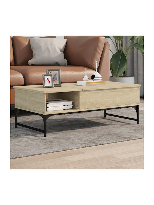 Rectangular Central Wooden Coffee Table with Lifting Mechanism Oak M100xW50xH35cm