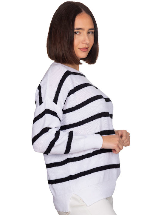 Cotton Striped Blouse - White 12957