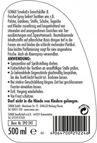Sonax Ma Fra Autopflege für Autositztaschen Spray 500ml