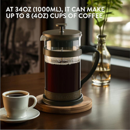 Navaris Cafetieră Cu Filtru Manual Din Oțel Inoxidabil Neagră 1lt