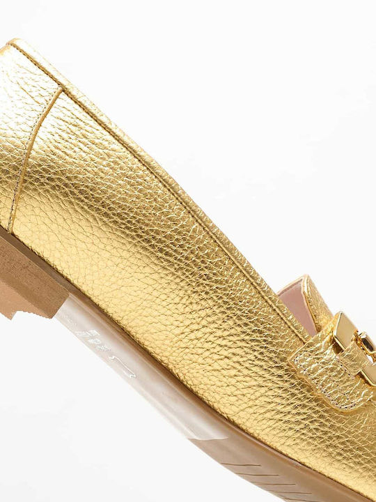 Δερμάτινα Γυναικεία Loafers σε Χρυσό Χρώμα