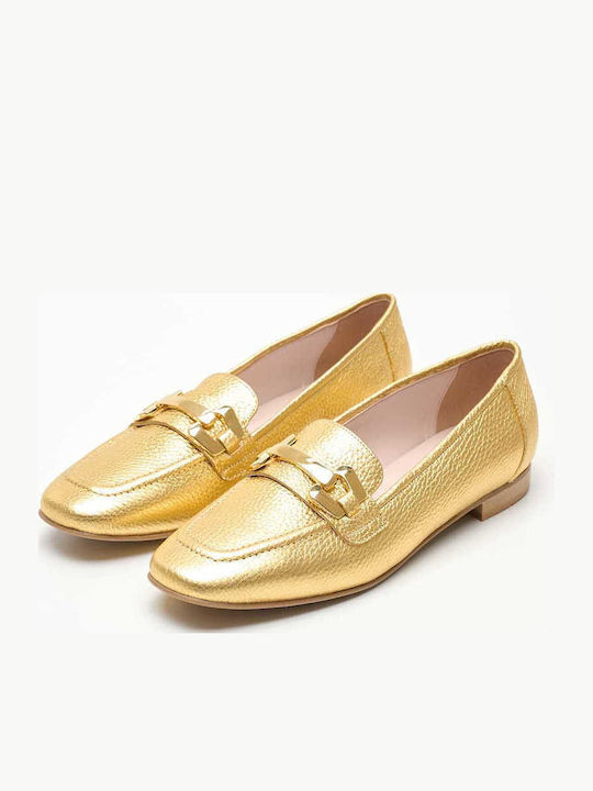 Δερμάτινα Γυναικεία Loafers σε Χρυσό Χρώμα