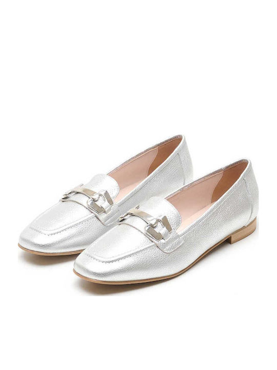 Δερμάτινα Γυναικεία Loafers σε Ασημί Χρώμα