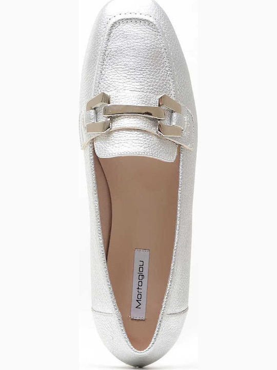 Δερμάτινα Γυναικεία Loafers σε Ασημί Χρώμα