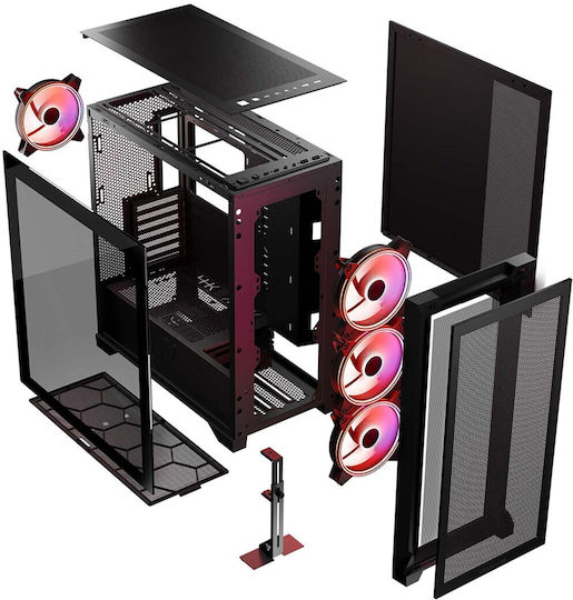 Modecom Volcano Expanse S Apex ARGB Геймърско Midi Tower Компютърна Кутия със Страничен Прозорец Черна