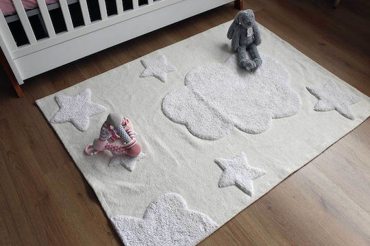 Baby Bliss Детско килимче Звезди Памучно Бял 100x140см